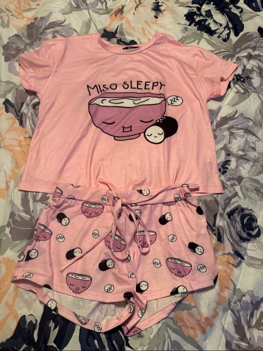NWOT SHEIN Pink 'Miso Sleepy' Short Sleeve Pajama Set